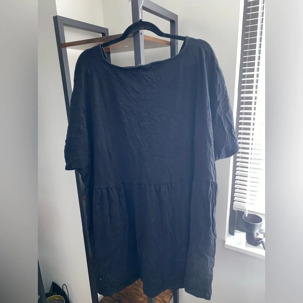 Black Curve button up mini smock dress with pockets - Picture 3 of 4